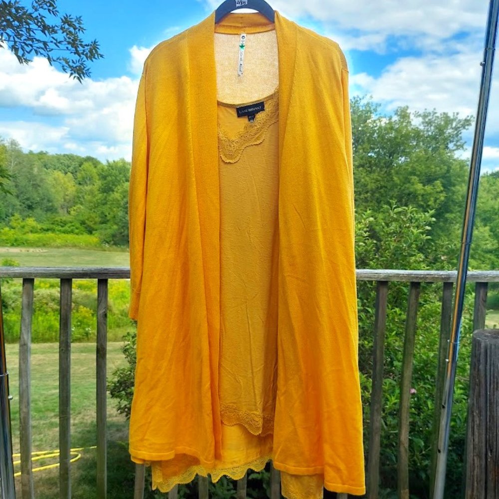 Lane Bryant X Leo & Nicole Lace Yellow Cardigan and Tank Top Set Plus Size 26/28